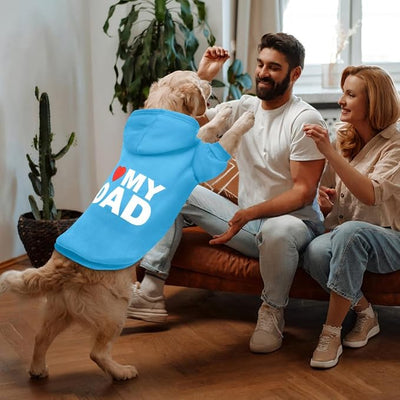 Dog Sweater Dog Hoodie Cold Weather Dog Coat Hooded Sweatshirt for Puppies,Cats, Small Medium Large Dogs (Blue(I Love My Dad), X-Large)