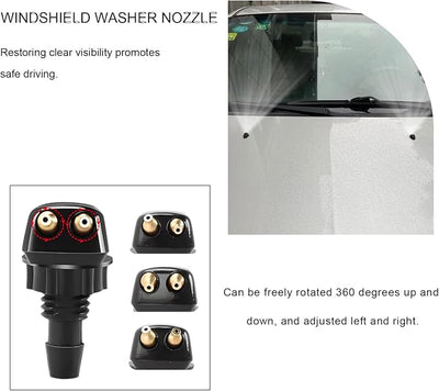 2PCS Front Windshield Washer Nozzles, Double-Hole Windshield Wiper Nozzles Washer Spray Jet Kit, Adjustable Windscreen Squirter Nozzle Replacement for Cars SUVs Trucks