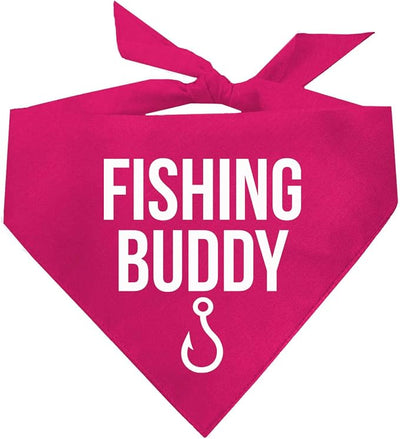 Fishing Buddy Dog Bandana | 100% Cotton Adjustable Triangle | Made in USA | Boat & Fishing | Captain | Beach & Lake | Summer | Outdoors |Father's Day | Hot Pink, One Size (99)