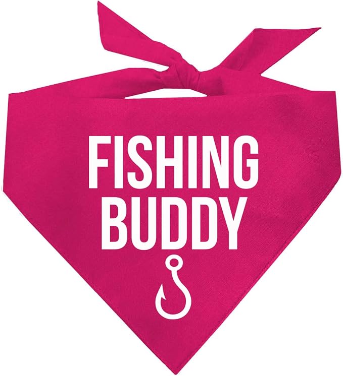 Fishing Buddy Dog Bandana | 100% Cotton Adjustable Triangle | Made in USA | Boat & Fishing | Captain | Beach & Lake | Summer | Outdoors |Father's Day | Hot Pink, One Size (99)