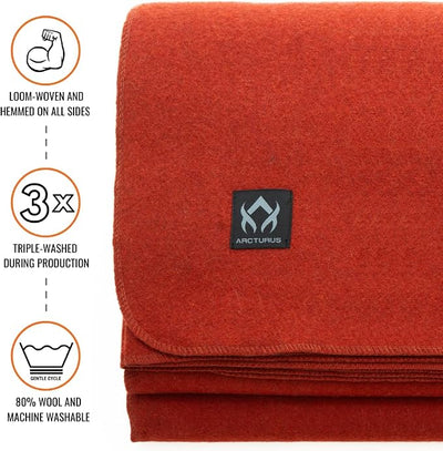 Arcturus Military Wool Blanket - Warm, Thick, Washable - Great for Outdoors, Camping, Stadium Blanket, Picnics, Travel - Car & Bushcraft Survival Kits