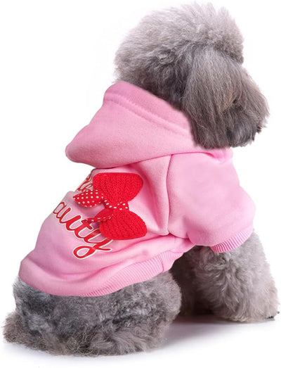 Jecikelon Print Dog Hoodies for Small Dogs with Bow, Soft Fleece Puppy Clothes for Pet Cat, Warm Winter Outfits Cold Weather Coats, Cute Sweatshirt Puppies Costume (Medium, Y01-Pink)