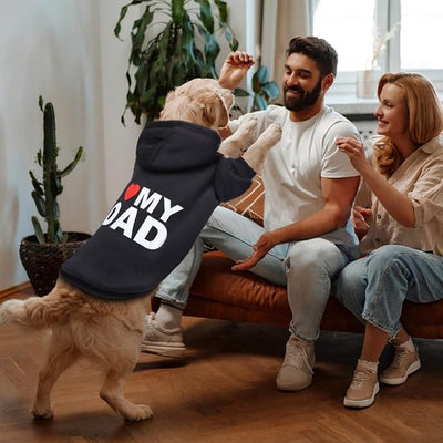 Dog Sweater Dog Hoodie Cold Weather Dog Coat Hooded Sweatshirt for Puppies,Cats, Small Medium Large Dogs(X-Large, Black (I Love My Dad))