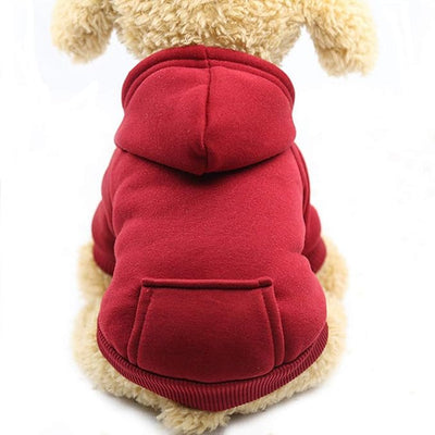 Jecikelon Soft Dog Hoodies for Small Dogs, Fleece Puppy Sweatshirt with Pockets, Warm Winter Cold Weather Coats for Pet Cat, Cute Clothes Puppy Costume (Wine red, X-Small)
