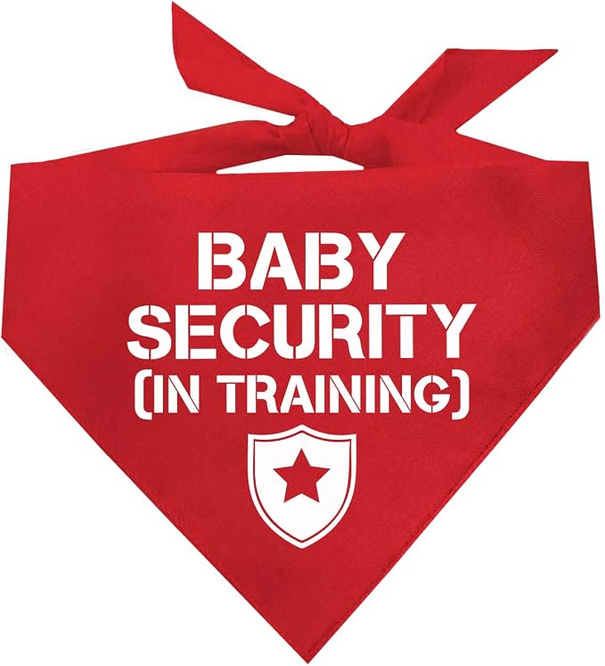 Baby Security in Training Dog Bandana | 100% Cotton Adjustable Triangle | Made in USA | New Baby | Pregnancy Announcement Photoshoot Prop | Gender Reveal | Red One Size (223)