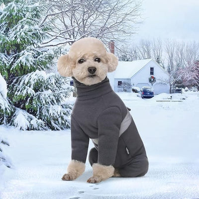Polar Fleece Dog Pajamas Bodysuit - Small to Medium Dogs, Winter Jacket & Sweater Vest, Four-Legged Warm Clothes in Dark Grey