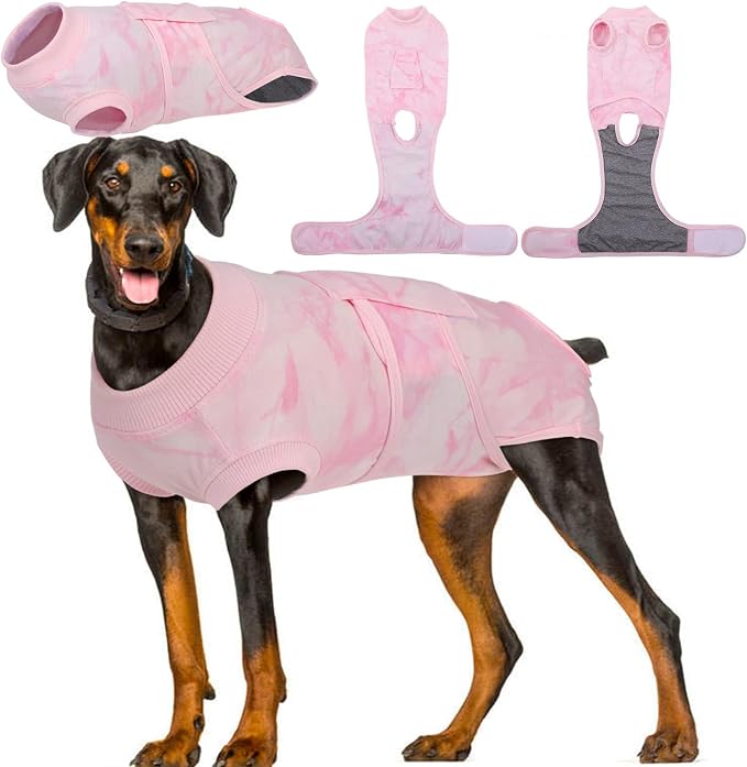 Dog Surgery Recovery Suit, Anti Licking Surgical Suit for Dogs Male Neuter, Soft Dog Surgery Suit Female Spay Subsititute E-Collar Cone, Doggie Body Suits After Surgery Pink Tie Dye 2XL