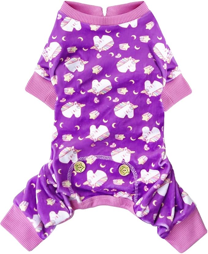 KYEESE Dog Pajamas Stretchy Pet Jammies Coat Comfy Pet Onesie Costume Velvet Dog Pajamas Small Sized Dogs Soft Dogs Clothes Pjs with Unicorn Pattern, Large
