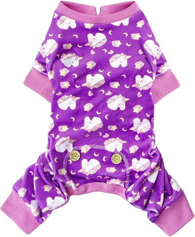 KYEESE Dog Pajamas Stretchy Pet Jammies Coat Comfy Pet Onesie Costume Velvet Dog Pajamas Small Sized Dogs Soft Dogs Clothes Pjs with Unicorn Pattern, Large