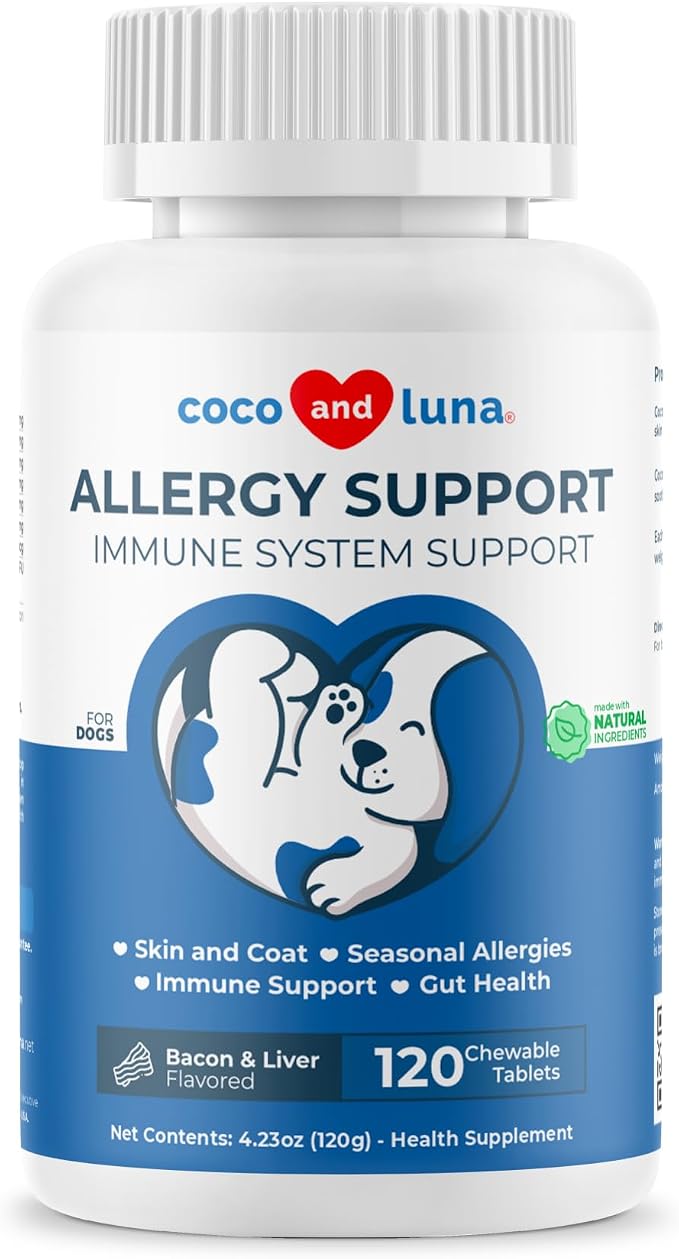 Allergy Relief for Dogs 120 Tablets - Itch, Skin & Immune Support | With Vitamin C, Omega 3, Colostrum & Probiotics. Supports itch relief, skin soothing & immune health. 120 chewable tablets.