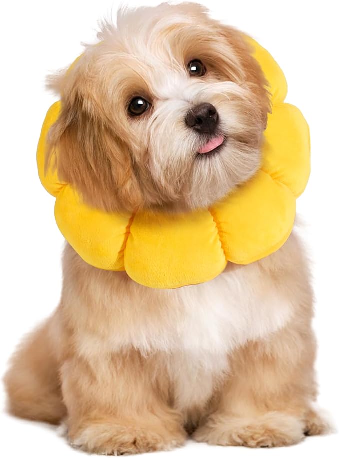 Soft Dog Cone for Dogs and Cats, Cute & Fluffy Flower Shape for Claming, Adjustable Dog Collar Alternative After Surgery, Protective Elizabethan Collar for Dogs Recovery & Stop Licking, L