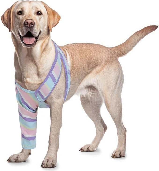 Dog Leg Sleeve Only for Front Right Left, Lightweight Leg Covers to Prevent Licking Scratching Wound, Elbow Sleeve Easy on and Off Bandage for ACL CCL Stripe XL