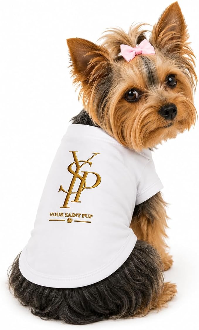 Luxury Designer Dog T Shirt – Trendy Puppy Clothes for Small Dogs, Fashion Pet Tee for French Bulldogs & Chihuahuas, Everything Chic Dog Apparel (YSP, Large)