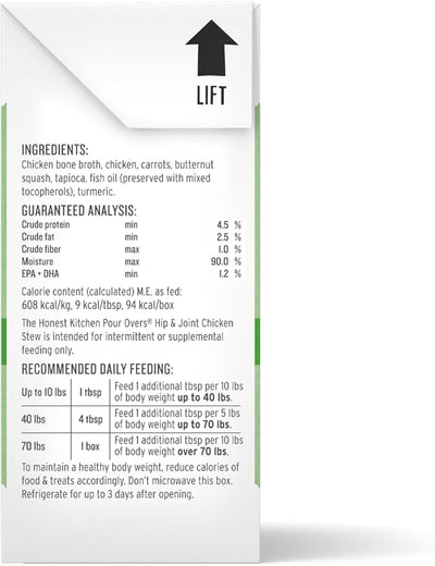 The Honest Kitchen Human Grade Functional Pour Overs: Hip & Joint Support - Chicken Stew Dog Food Topper, 5.5 oz x12