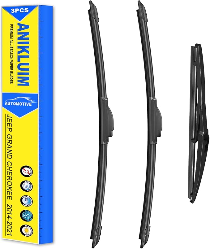 ANIKLUIM® Wiper Blades: 3-Pack Windshield Wipers for Grand Cherokee 2014-2021 - All-Season Beam Design - Plug and Play - Exact Replacement for Jeep Cars (22''/21''/11'')
