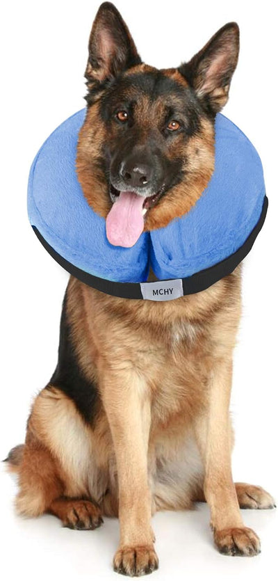 MCHY Inflatable Dog Cone,Adjustable Recovery Collar for Dogs After Surgery,Prevent from Biting & Scratching,Not Block Vision (Blue, XL-Neck 20''- 25'')