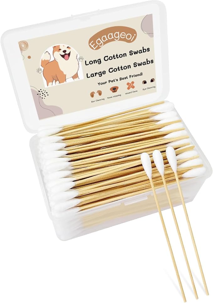 200 Pcs 6 Inch Large Bamboo Cotton Swabs with Storage Box | for Pet Owners, Groomers, Vet, Outdoor Care, After Swimming, Daily use, with Soft Cotton Tips, Safe Reach for Wax Removal