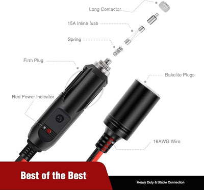 Nilight Car Cigarette Lighter Splitter Plug Socket 2-Way Splitter Splits 1 Car Cigarette Port to 2 DC Ports Power Charger Port Splitter Adapter with 15A Inline Fuse,2 Years Warranty