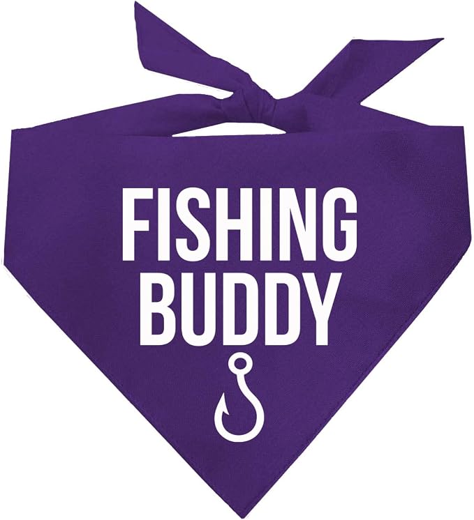 Fishing Buddy Dog Bandana | 100% Cotton Adjustable Triangle | Made in USA | Boat & Fishing | Captain | Beach & Lake | Summer | Outdoors |Father's Day | Purple, X-Small (99)