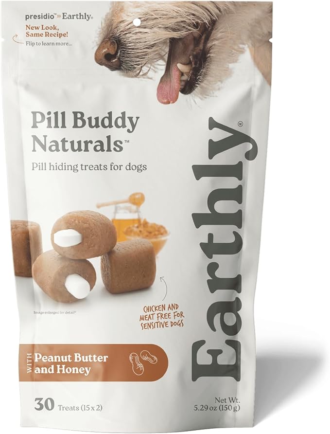 Presidio Pill Buddy Naturals - PB & Honey Recipe Pill Hiding Treats for Dogs - Make A Perfect Pill Concealing Pocket Or Pouch for Any Size Medication - 30 Servings