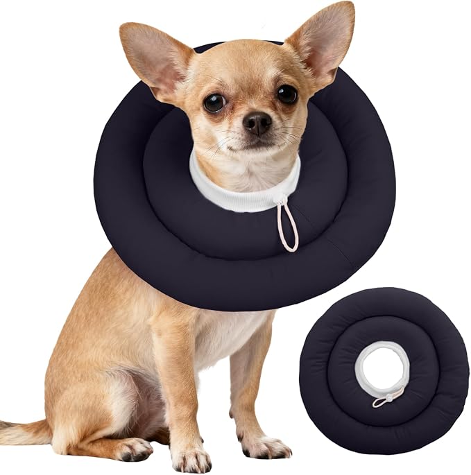 IDOMIK Dog Recovery Collar, Waterproof Soft Dog Cone After Surgery, Comfy Protective Elizabethan Collar Alternative for Dogs Cats, Adjustable Pet Neck Donut Cone Anti-Licking Biting Wounds,Grey,S