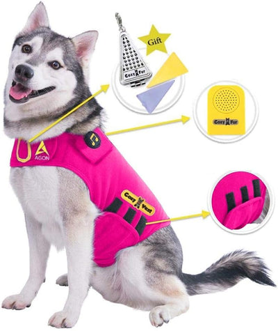 CozyVest 3-in-1 Calming Vest Music & Aromatherapy Dog Anxiety Coat Relaxing Sound & Essential Oil Scent Treats Canine Stress Relief Fireworks Thunder Separation Shirt Jacket(Pink, M [26-40 Lbs])