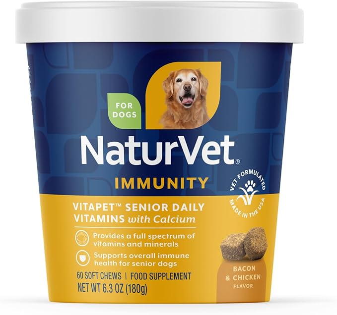 VitaPet Senior Daily Vitamins Plus Glucosamine for Dogs, 60 ct Soft Chews, Made in The USA with Globally Source Ingredients