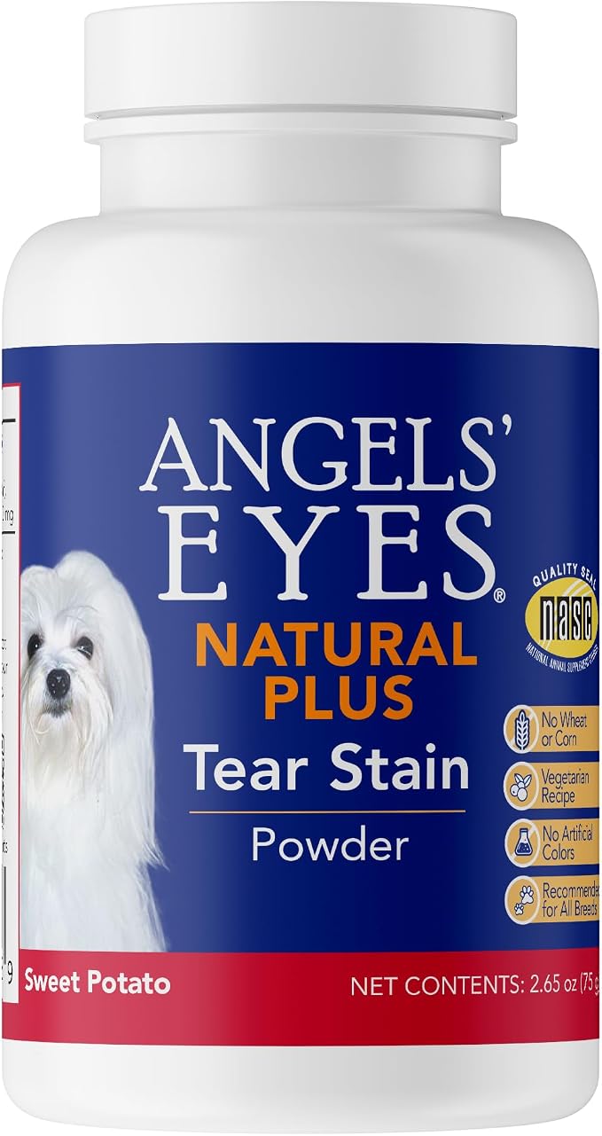 Angels' Eyes Natural Plus Tear Stain Supplement Powder for Dogs | Sweet Potato Flavor | 75g | Vegetarian Daily Support to Prevent Stained Fur | Eyebright & Olive Leaf | No Wheat or Corn