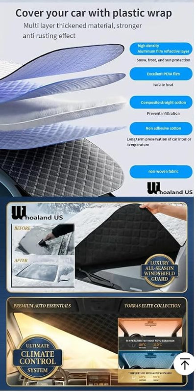 Magnetic Car Windshield Snow Cover, 4-Layer Thick Waterproof Windproof Protector, Ice Sun Frost Shield, Universal Fit for SUV Truck Sedan Van