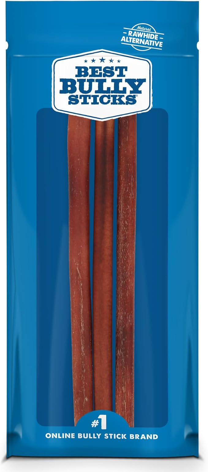 Best Bully Sticks 12 Inch Bully Sticks for Dogs - 3 Count (Pack of 1) - Natural, Easily Digestible, Grass-Fed Beef, Grain and Rawhide Free - Trial Size