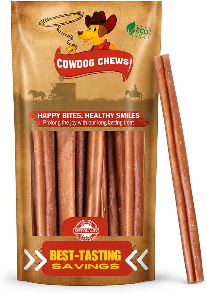 Cowdog Chews Beef Bully Stick: Odor-Free, Fully Digestible Beef Collagen Chews (9-12", 10 Count) - Natural, Grain-Free, Long-Lasting Collagen Bully Stick Substitute for All Dog Breeds