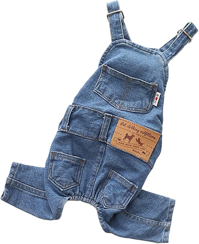 Pet Clothes Elastic Jeans Overalls Comfortable Washed Denim Cute Style for Puppy (XL)