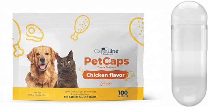 PETcaps Chicken Flavored Gelatin Empty Capsules Size 1 100 Count - 100