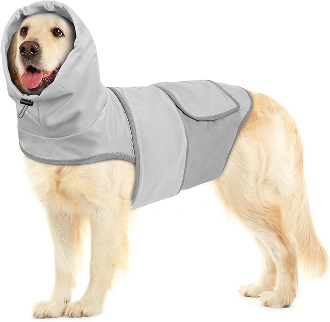 Dog Anxiety Shirt with Hood, Thunder Vest Noise-Reducing, Skin-Friendly Relief Calming Jacket for Storm, Separation, Festive Fireworks, Vet Visits, S, Light Grey