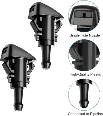 AUCELI Car Windshield Washer Nozzles, 2PCS OEM#4805742AB Vehicle Front Windscreen Fluid Jet Kit, Automotive Wind Screen Wiper Spray Head Replacement Compatible with Charger Journey Compass (Black)