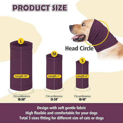 Dog Calming Hoodie Head Wrap,No Shake Anxiety Relief Quiet Thunder Vest for Dogs,Ear Protection Head Muffs for Grooming,Pet Covers for Fireworks,Vet Visits,Bathing,Purple,M