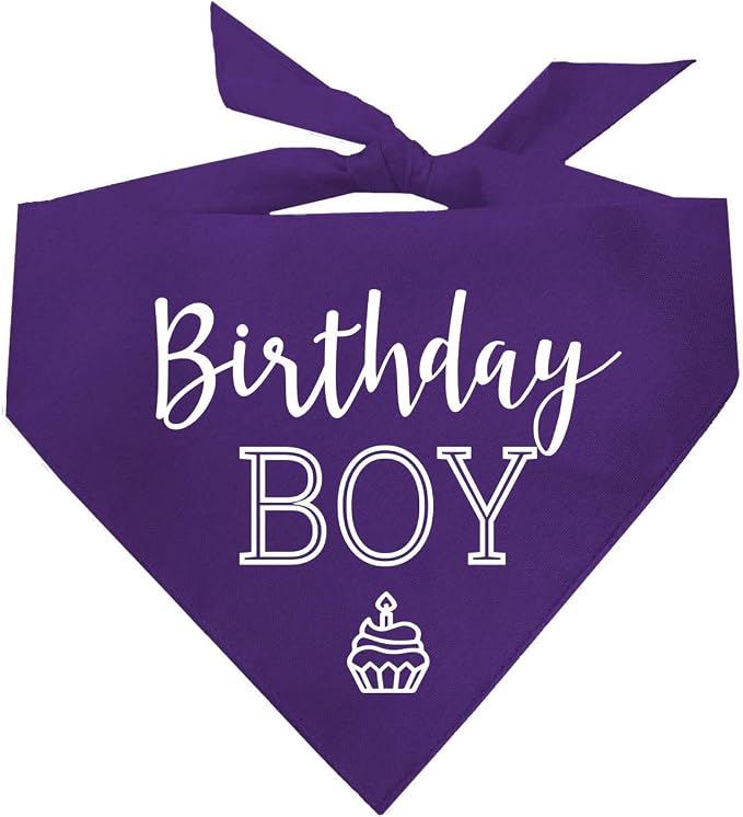 Birthday Boy with Cupcake Dog Bandana | 100% Cotton | Made in USA | Birthday | Pawty | Party Theme | Celebration Supplies | Photoshoot | Purple X-Small (214)