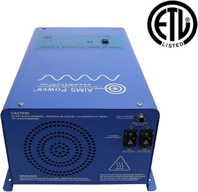 AIMS 3000W 12V Pure Sine Inverter Charger w/Transfer Switch 120V ETL