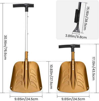 OneTigris Snow Shovel, Collapsible Aluminum Alloy with Ice Scraper Brush - Portable Folding Shovel for Camping, Car Emergency, Winter Outdoor - 25.98" Lightweight Durable Design (Coyote Brown)