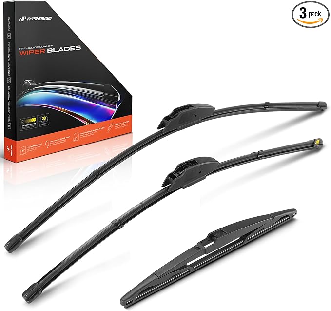 A-Premium 24"/22"/12" Windshield Wiper Blades Compatible with Toyota Land Cruiser & Lexus LX570, LX600 - Front Rear Wipers Blade for Hook/RL2 Arm Connector, with Wear Indicator & Towel (Pack of 3)
