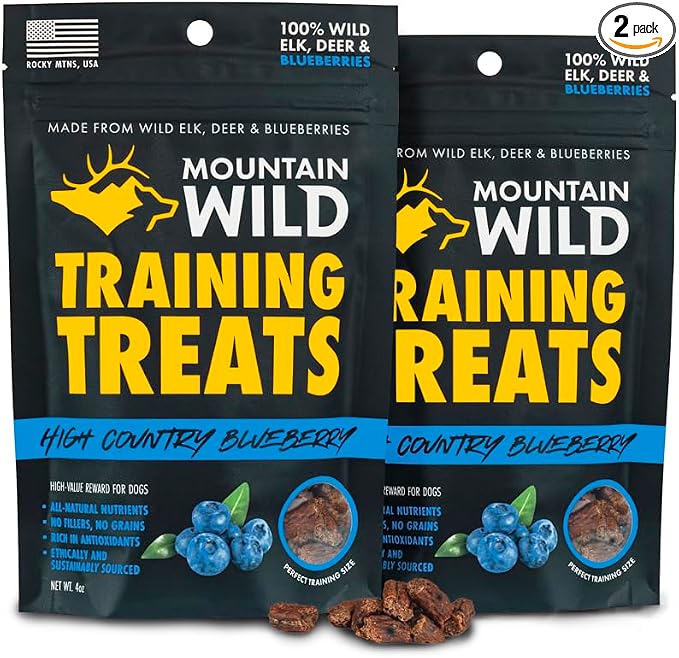 High Country Wild Blueberry Elk & Venison Training Dog Treats - Natural Grain-Free Puppy & Dog Snacks - Protein for Training & Reward - No Fillers, No Artificial Preservatives, 4oz 2 Packs