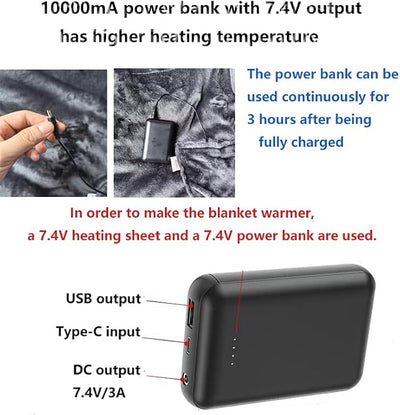 Cordless Heated Blanket Wearable Heated Blanket Shawl, Portable Heated Blanket, 3 Gears 7 Heating Zones Cordless Zip Heated Throw Blanket for Women, Outdoor（with Power Bank 7.4V