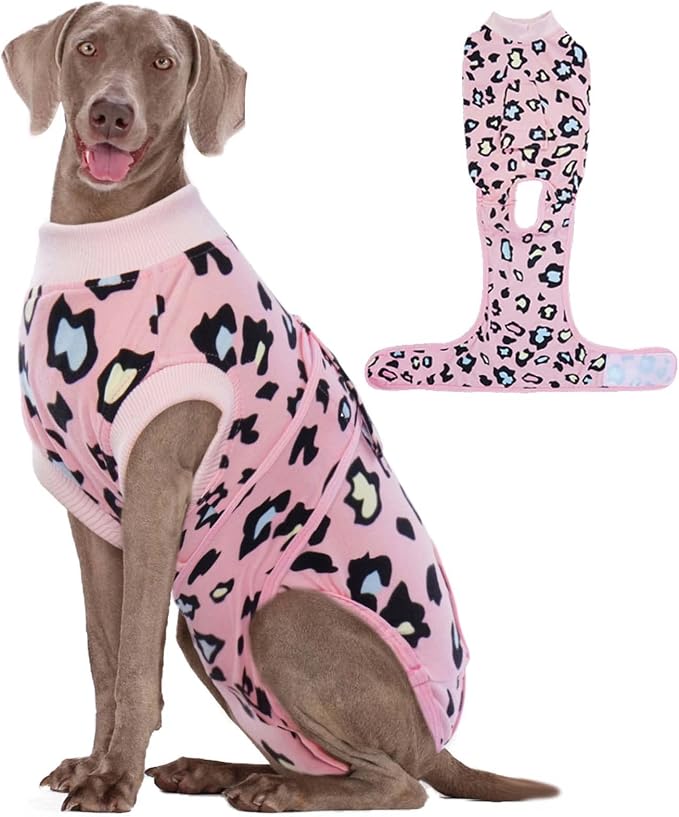 Kuoser Dog Recovery Suit for Dogs After Surgery,Professional Surgical Onesie for Female Male Dogs Spay Neuter,Soft Dog Surgery Suit Bodysuit for Abdominal Wounds Skin Disease,Pink Leopard XL