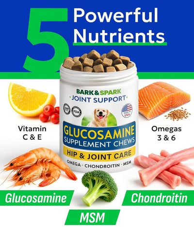 Glucosamine Chondroitin Dog Hip & Joint Supplement - Joint Pain Relief - Hip & Joint Chews for Dogs - Joint Support Large Breed - Senior Doggie Vitamin Pills Joint Health - (240 Treats - Chicken)