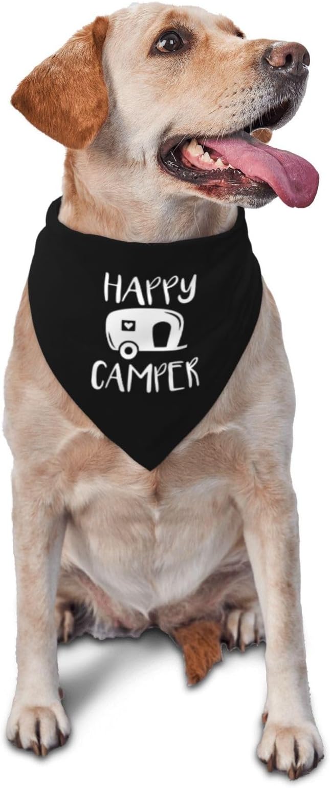 Happy Camper Summer Dog Bandana，Adorable Puppy Accessory for the avid Camper ，Pet Neckerchief for Pets Daily Wear Photo Prop Party Supplies,Funny Cute Dog Bandana (Black)