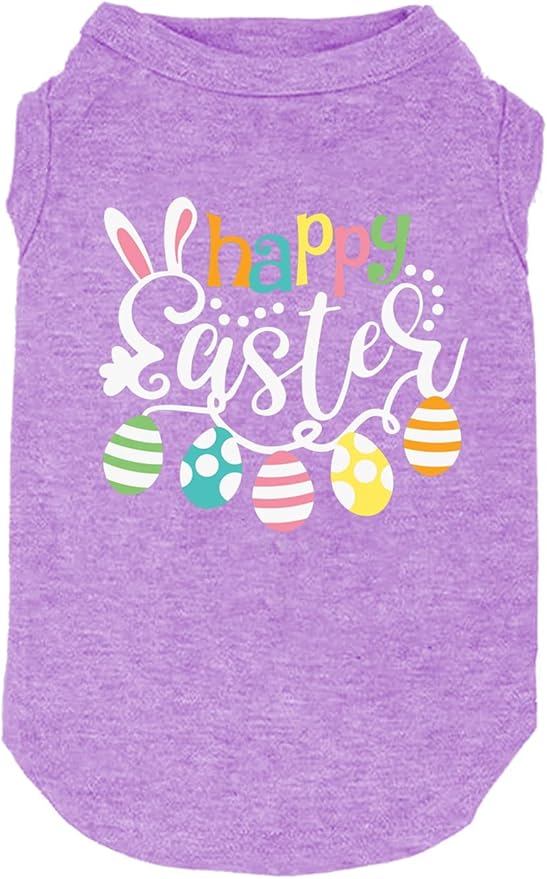 Happy Easter Shirts for Dog Funny Print Vest for Small Medium Large Dogs Soft and Light-Weight T Shirts Gift for Puppy (Small, Purple)