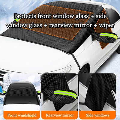 Windshield Cover for Ice and Snow for Jeep Grand Cherokee (WL) 2021–2025, Magnetic Frost Guard with Mirror Covers Winter Windshield Protector for Cars and Suvs,A