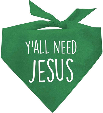 Y'all Need Jesus Christmas Easter Religious Dog Bandana (Green, OS 159)