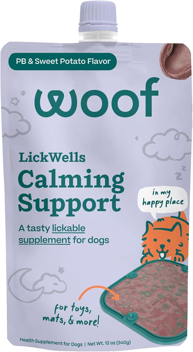 LickWells Calming Support - Dog Lick Mat Spread and Calming Supplement for Dogs - Promotes Relaxation for Normal Stress -Pairs with FlipMat and LickMat - 12 oz - PB & Sweet Potato Flavor