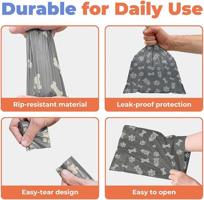 Best Pet Supplies Dog Poop Bags for Waste Refuse Cleanup, Doggy Roll Replacements for Outdoor Puppy Walking and Travel, Leak Proof and Tear Resistant, Thick Plastic - Gray, 240 Bags